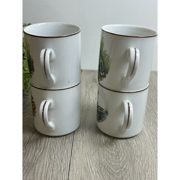 Set Of 4 Mugs Cups Ducks Waterfowl JKW Bavaria West Germany Cottage Cabin - Picture 6 of 12